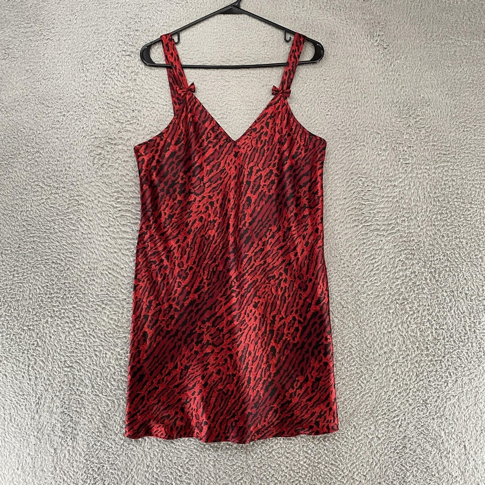 Morgan Taylor Y2K Slip Dress‎ Womens Medium Red Black Leopard Print Satin 90s